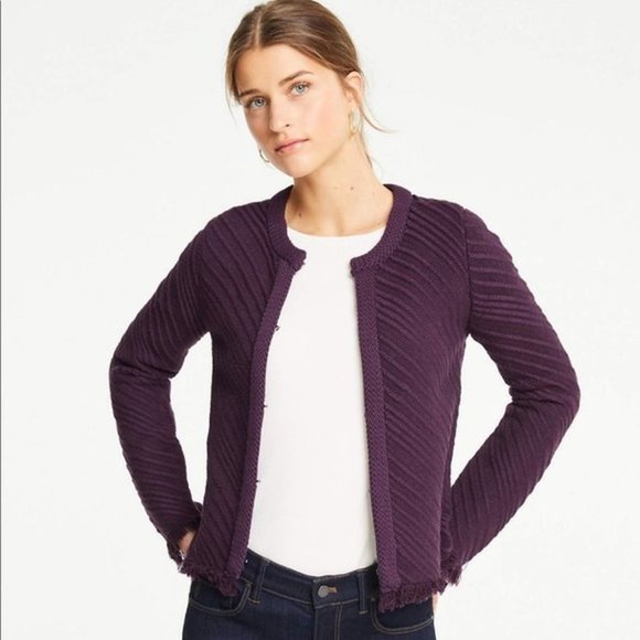 Ann Taylor Stitched Fringed Sweater Jacket XS - Picture 1 of 4